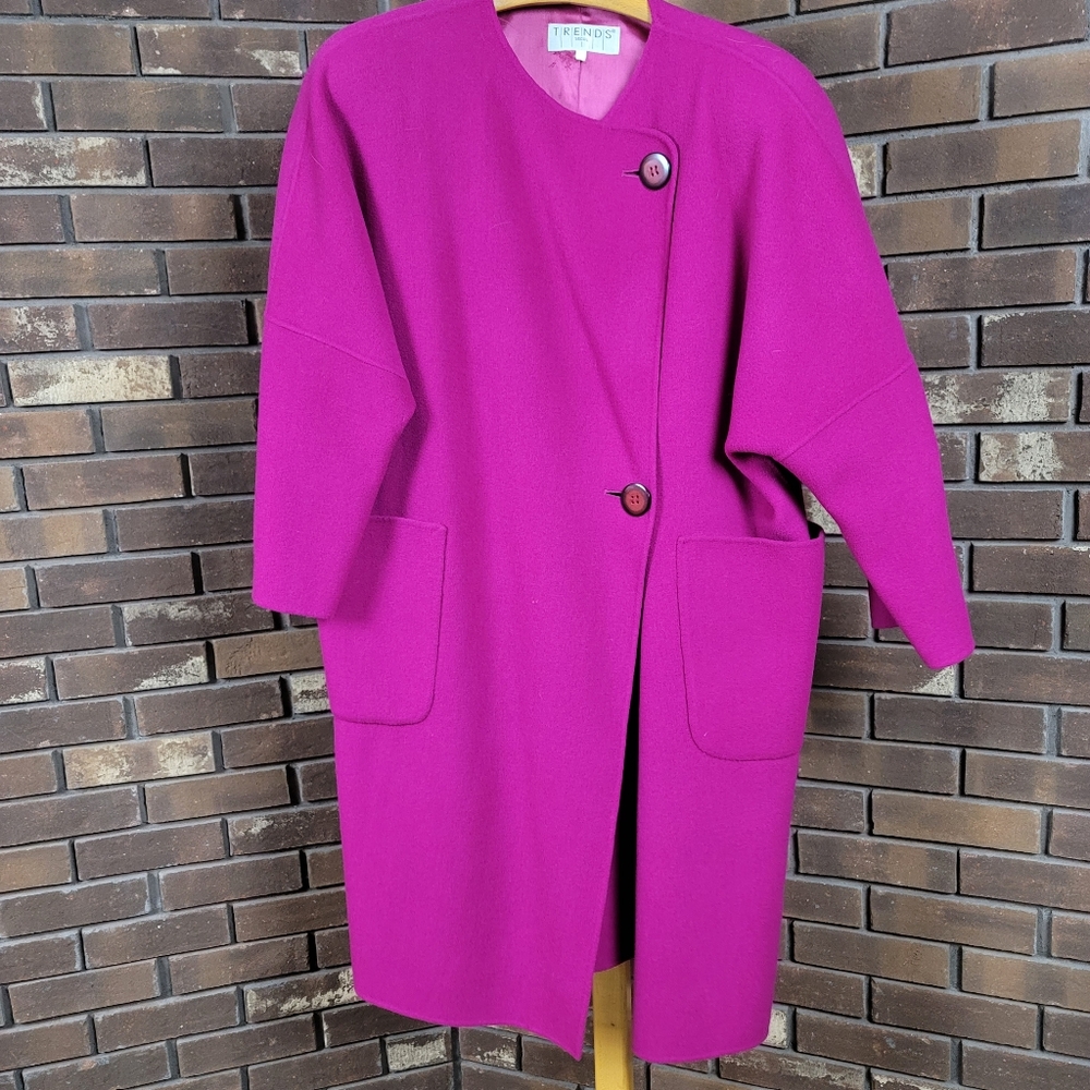Trends Seoul Korea vintage magenta wool lined single breasted pea coat